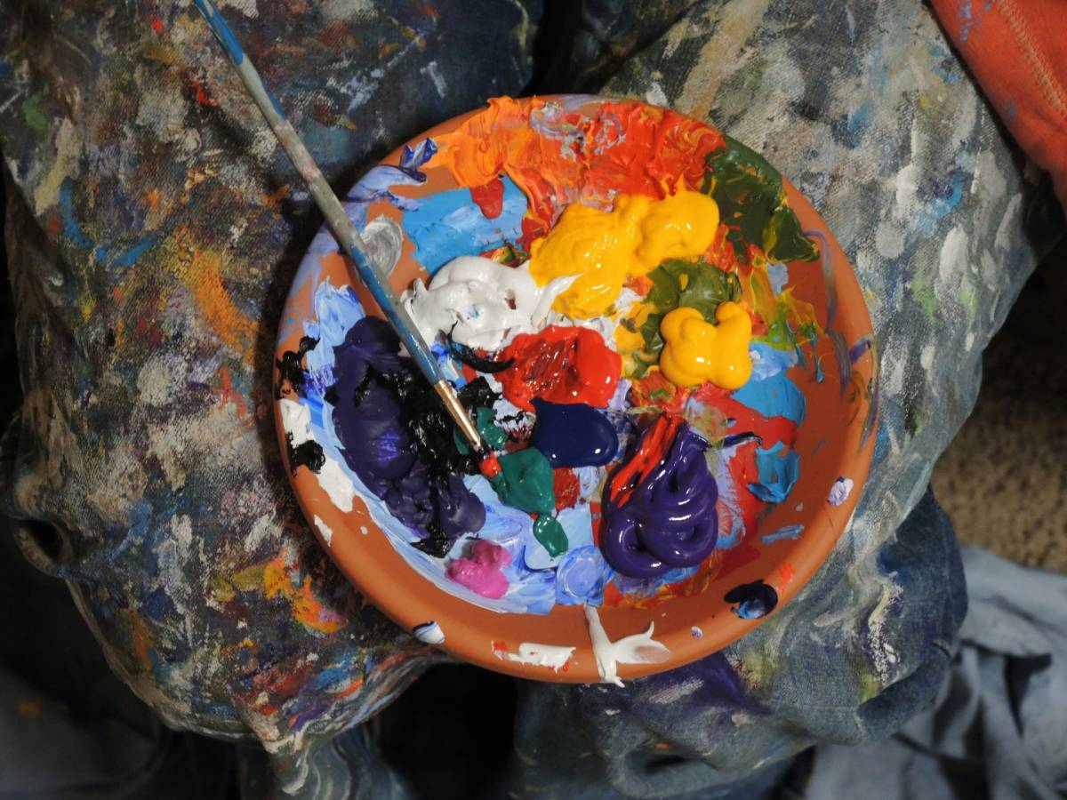 Aquarell von Brombeeren und Farben